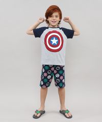 Pijama-Infantil-Capitao-America-Os-Vingadores-Manga-Curta-Cinza-Mescla-9526414-Cinza_Mescla_1