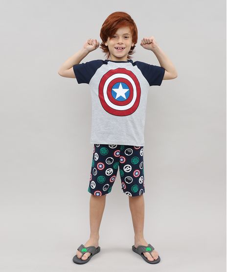 Pijama-Infantil-Capitao-America-Os-Vingadores-Manga-Curta-Cinza-Mescla-9526414-Cinza_Mescla_1