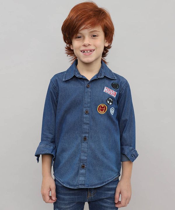 Camisa Jeans Infantil com Patch Os Vingadores Manga Longa Azul Médio 4