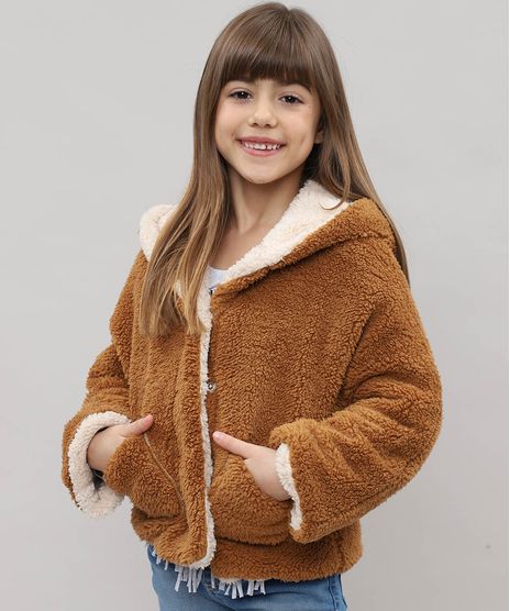 Casaco-Infantil-de-Pelo-com-Capuz-e-Bolsos-Marrom-9361089-Marrom_1
