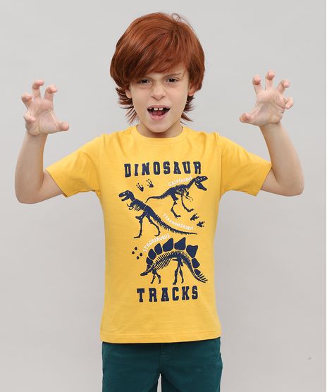 Camiseta-Infantil-com-Estampa-Dinossauro-Manga-Curta-Mostarda-9526223-Mostarda_1