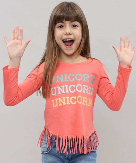 Blusa-Infantil-com-Franjas-e-Estampa--Unicorn--Manga-Longa-Coral-9442902-Coral_1