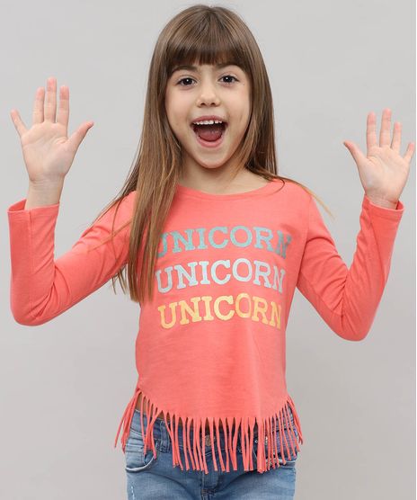 Blusa-Infantil-com-Franjas-e-Estampa--Unicorn--Manga-Longa-Coral-9442902-Coral_1