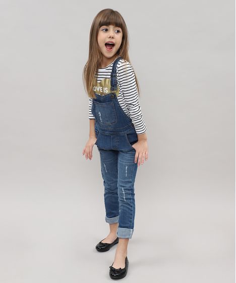 macacao infantil jeans feminino