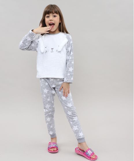 Pijama-de-Inverno-Infantil--Coelhinho--em-Fleece-Manga-Longa-Cinza-Claro-9364246-Cinza_Claro_1