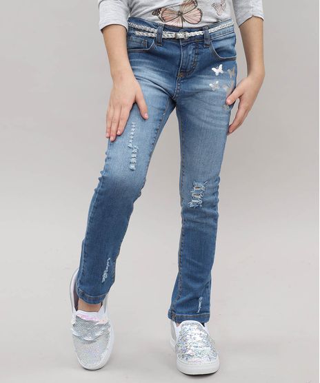 Calca-Jeans-Infantil-Destroyed-com-Borboletas-e-Cinto-Jeans-Medio-9503294-Jeans_Medio_1