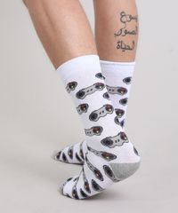 Meia-Masculina-Cano-Alto-Divertida-de-Video-Game-Branca-9477261-Branco_3