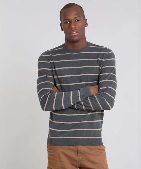 Sueter-Masculino-Comfort-Fit-em-Trico-Listrado-Cinza-Escuro-9364115-Cinza_Escuro_1