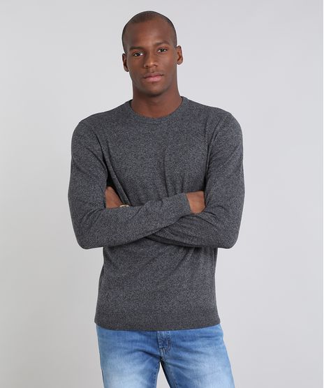 Sueter-Masculino-Comfort-Fit-em-Trico-Gola-Redonda-Cinza-Escuro-9364114-Cinza_Escuro_1