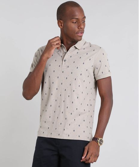 Polo-Masculina-em-Piquet-Estampada-Mini-Print-Manga-Curta-Kaki-9445557-Kaki_1