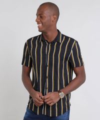 Camisa-Masculina-Relaxed-Listrada--Manga-Curta-Preta-9448227-Preto_1