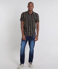Camisa-Masculina-Relaxed-Listrada--Manga-Curta-Preta-9448227-Preto_3