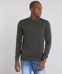 Sueter-Masculino-Comfort-Fit-em-Trico-Listrado-Verde-Militar-9364115-Verde_Militar_1