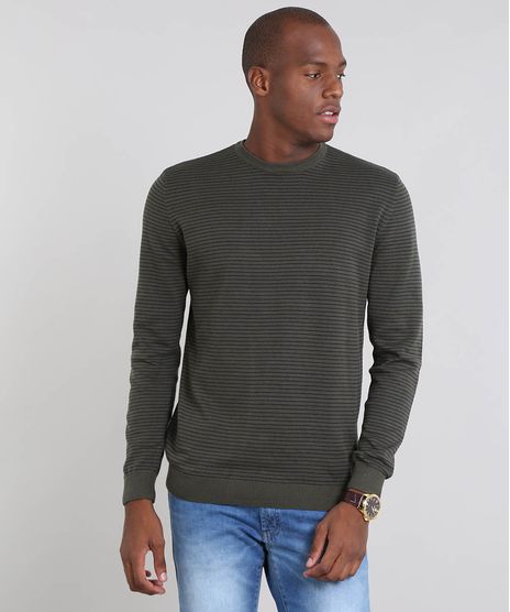 Sueter-Masculino-Comfort-Fit-em-Trico-Listrado-Verde-Militar-9364115-Verde_Militar_1