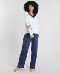 Pijama-Feminino-Estampado-de-Poa-com-Renda-Manga-Longa-Cinza-Mescla-9508007-Cinza_Mescla_1