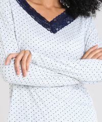 Pijama-Feminino-Estampado-de-Poa-com-Renda-Manga-Longa-Cinza-Mescla-9508007-Cinza_Mescla_3