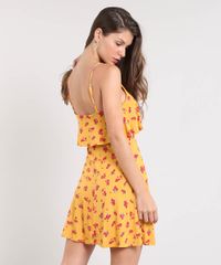 Vestido-Feminino-Curto-Evase-Estampado-Floral-com-Sobreposicao-Alca-Fina--Mostarda-9519649-Mostarda_2