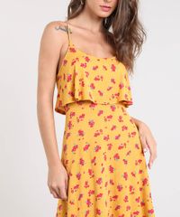Vestido-Feminino-Curto-Evase-Estampado-Floral-com-Sobreposicao-Alca-Fina--Mostarda-9519649-Mostarda_4