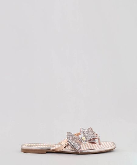 Rasteira Infantil Molekinha Metalizada com Laço Rosê Menor preço em Rasteira Infantil Molekinha Metalizada com Laço Rosê