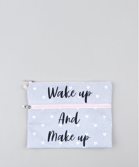 Necessaire-Estampada-de-Coracoes--Wake-up-make-up--Cinza-Mescla-9518452-Cinza_Mescla_1