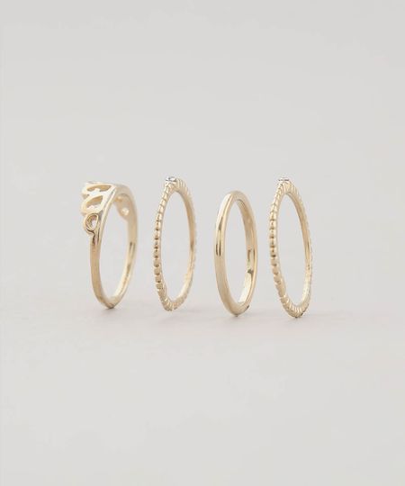 Kit de 4 Anéis Feminino com Strass Dourado Menor preço em Kit de 4 Anéis Feminino com Strass Dourado