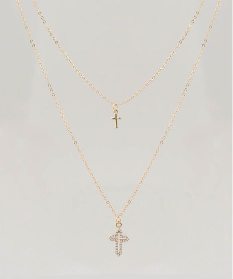 Colar-Feminino-Duplo-com-Cruzes-Dourado-9437659-Dourado_1
