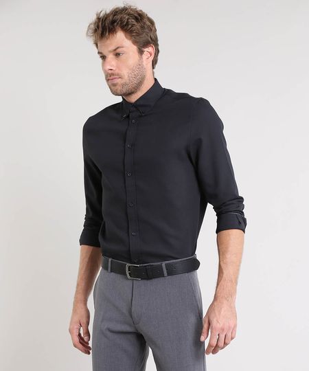 Camisa Masculina Comfort Texturizada Manga Longa Preta Menor preço em Camisa Masculina Comfort Texturizada Manga Longa Preta