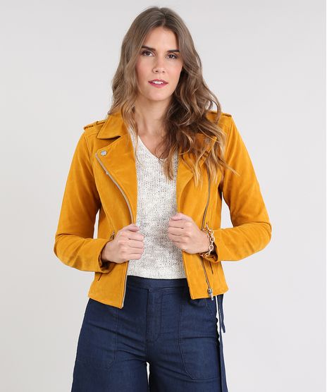 Jaqueta-Feminina-Biker-em-Suede-com-Bolsos-Mostarda-9356335-Mostarda_1