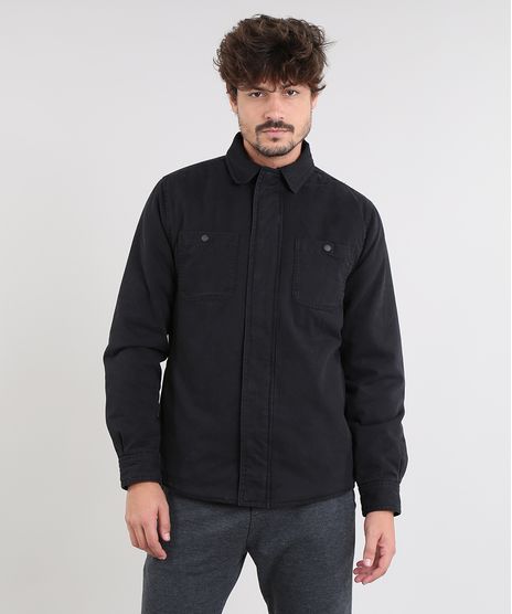 Jaqueta-de-Sarja-Masculina-Acolchoada-com-Bolsos-Preta-9381644-Preto_1