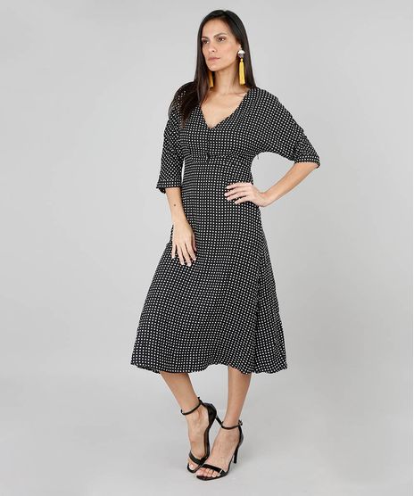 Vestido-Feminino-Midi-Estampado-Poa-Manga-3-4-Preto-9444186-Preto_1