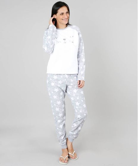 Pijama-de-Inverno-Feminino-em-Fleece-Coelho-Manga-Longa-Cinza-9370797-Cinza_1