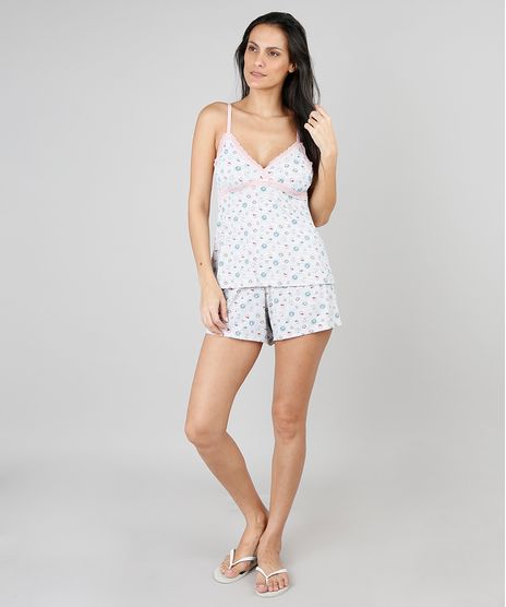 Short-Doll-Feminino-Estampado-com-Renda-Cinza-Mescla-9370807-Cinza_Mescla_1