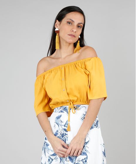 Blusa-Feminina-Cropped-Ombro-a-Ombro-com-Tassel-Amarela-9506565-Amarelo_1