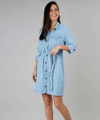 Vestido-Chemise-Feminino-Jeans-com-Bolsos-Manga-7-8-Azul-Claro-9549039-Azul_Claro_1