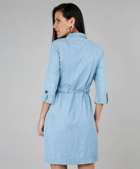 Vestido-Chemise-Feminino-Jeans-com-Bolsos-Manga-7-8-Azul-Claro-9549039-Azul_Claro_2