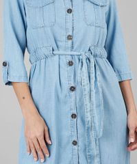 Vestido-Chemise-Feminino-Jeans-com-Bolsos-Manga-7-8-Azul-Claro-9549039-Azul_Claro_4