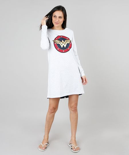 Camisola Feminina Mulher Maravilha Manga Longa Cinza Menor preço em Camisola Feminina Mulher Maravilha Manga Longa Cinza