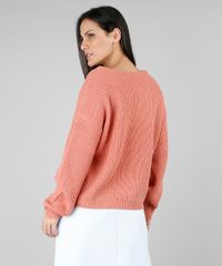 Sueter-Feminino-em-Trico-Decote-V-Coral-9426714-Coral_2