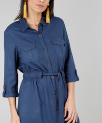 Vestido-Chemise-Feminino-com-Bolsos-Manga-7-8-Azul-Marinho-9549040-Azul_Marinho_4