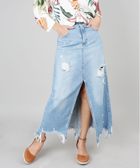 Saia-Jeans-Longa-Feminina-Com-Fenda-Destroyed-Azul-Claro-9546738-Azul_Claro_1
