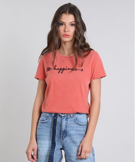 Blusa-Feminina-com-Estampa-Flocada-com-Brilho-Manga-Curta-Coral-9502014-Coral_1