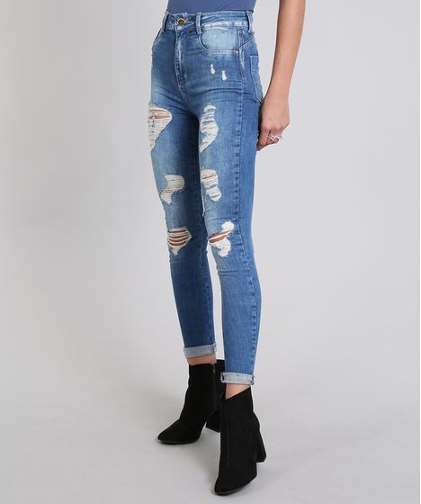 calça jeans destroyed feminina