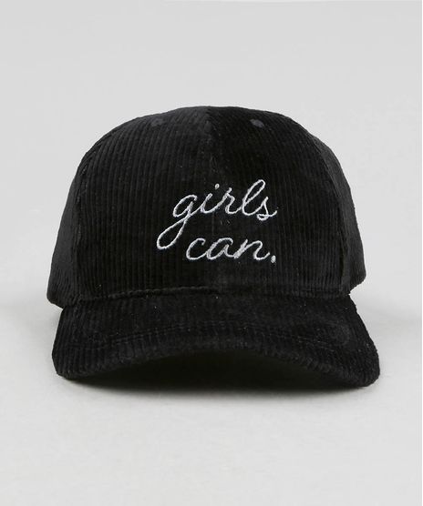 Bone-Feminino-Aba-Curva--Girls-Can--em-Veludo-Cotele-Preto-9526747-Preto_1