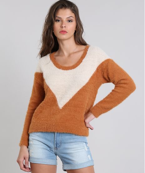 Sueter-Feminino-em-Trico-Felpado-Geometrico-Caramelo-9358878-Caramelo_1