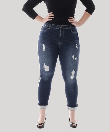 Calca-Cropped-Jeans-Feminina-com-Faixa-Animal-Print-Plus-Size--Azul-Escuro-9582666-Azul_Escuro_1