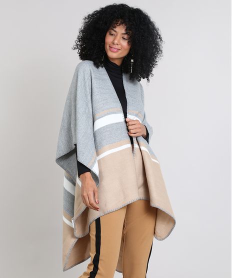 Kimono-Feminino-Listrado-em-Trico-Manga-3-4-Cinza-9398114-Cinza_1
