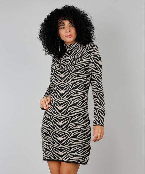 Vestido-Feminino-em-Trico-Estampado-Animal-Print-Gola-Alta-Kaki-9512691-Kaki_1