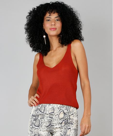 Regata-Feminina-em-Trico-Decote-V-Cobre-9523919-Cobre_1
