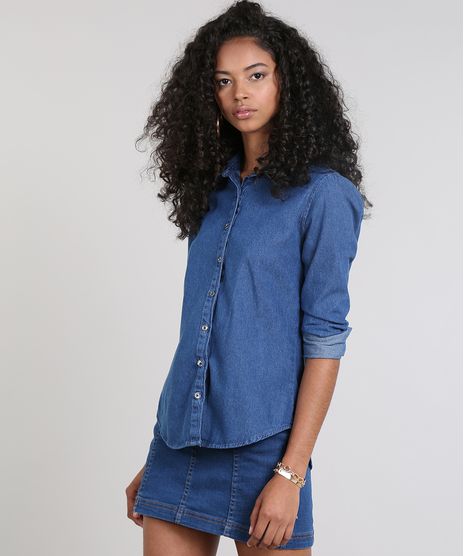 Camisa-Jeans-Feminina-Basica-Manga-Longa-Azul-Escuro-9536743-Azul_Escuro_1