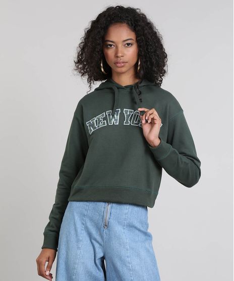 Blusao-Feminino-em-Moletom--New-York--com-Capuz-Verde-Escuro-9462583-Verde_Escuro_1